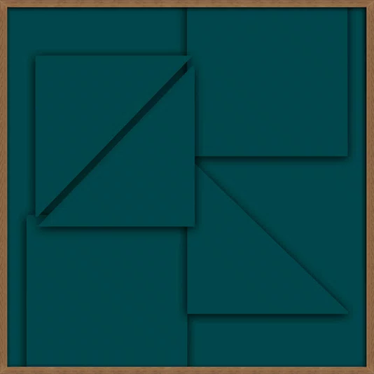 Quadro Abstrato Geométrico Verde Petróleo Arte Moderna com Moldura e Vidro