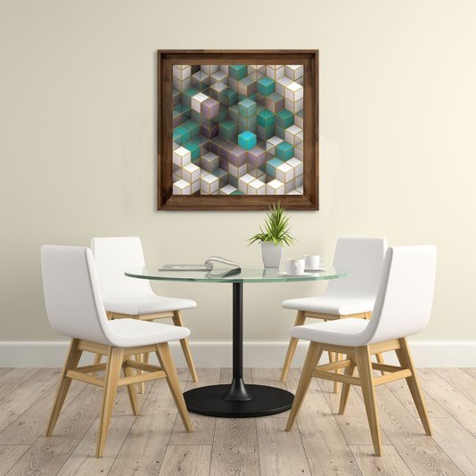 Quadro Abstrato Impressão Digital em Tela com Moldura Rústica 90x90cm