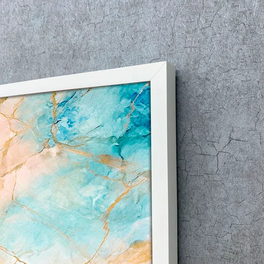 Quadro Abstrato Mármore de Luxo Tons Suaves e Elegantes com Moldura e Vidro