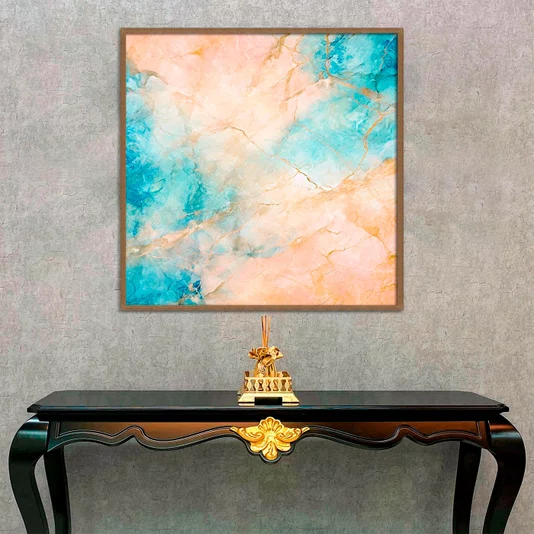 Quadro Abstrato Mármore de Luxo Tons Suaves e Elegantes com Moldura e Vidro