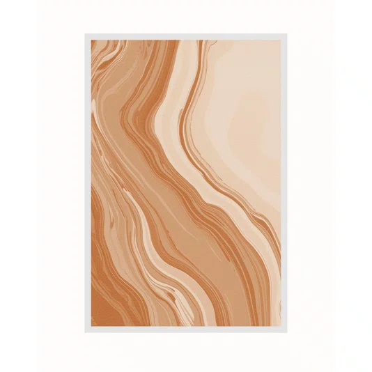 Quadro Abstrato Marmorizado em Tons de Terracota Laranja Queimado e Pêssego