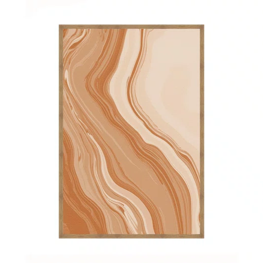 Quadro Abstrato Marmorizado em Tons de Terracota Laranja Queimado e Pêssego