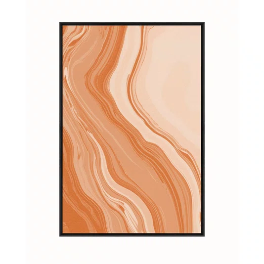 Quadro Abstrato Marmorizado em Tons de Terracota Laranja Queimado e Pêssego