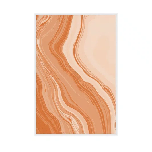 Quadro Abstrato Marmorizado em Tons de Terracota Laranja Queimado e Pêssego
