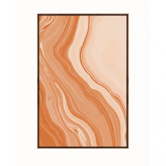 Quadro Abstrato Marmorizado em Tons de Terracota Laranja Queimado e Pêssego