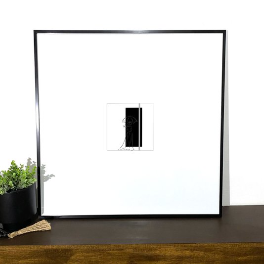 Quadro Abstrato Minimalista com Moldura Preta e Paspatur Branco: Estilo Contemporâneo