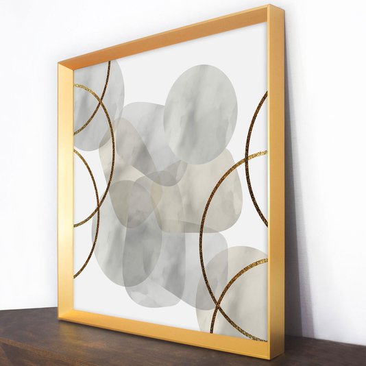 Quadro Abstrato Moderno com Moldura Dourada Chanfrada 95x95 cm
