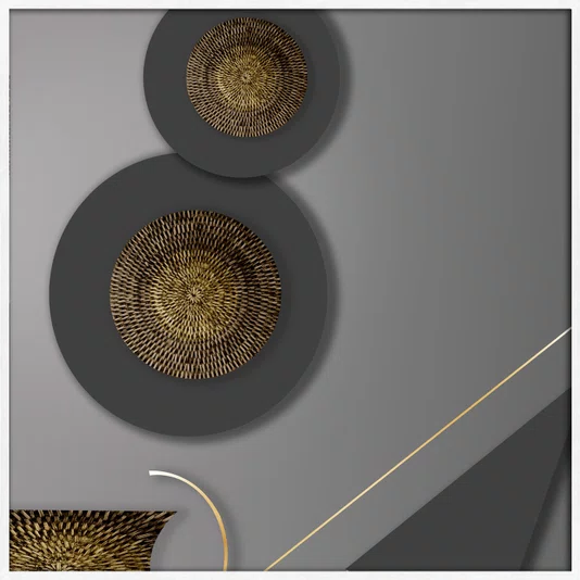 Quadro Abstrato Moderno com Texturas Orgânicas em tons de Cinza e Dourado