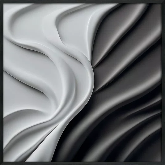 Quadro Abstrato Moderno em Ondas Fluidas Estilo Relevo 3D com Moldura e Vidro