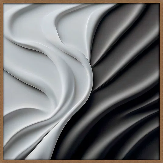 Quadro Abstrato Moderno em Ondas Fluidas Estilo Relevo 3D com Moldura e Vidro