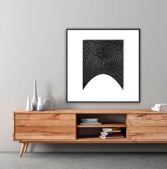 Quadro Abstrato Moderno em Preto e Branco com Moldura e Vidro