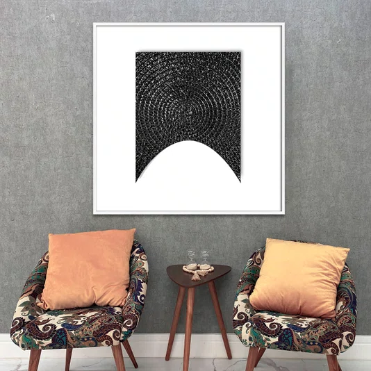Quadro Abstrato Moderno em Preto e Branco com Moldura e Vidro