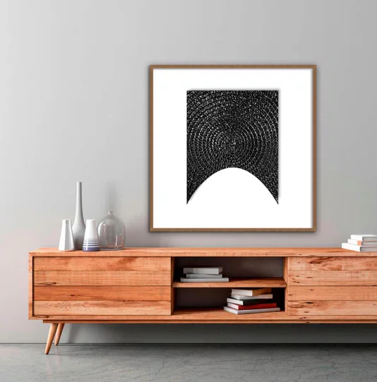 Quadro Abstrato Moderno em Preto e Branco com Moldura e Vidro