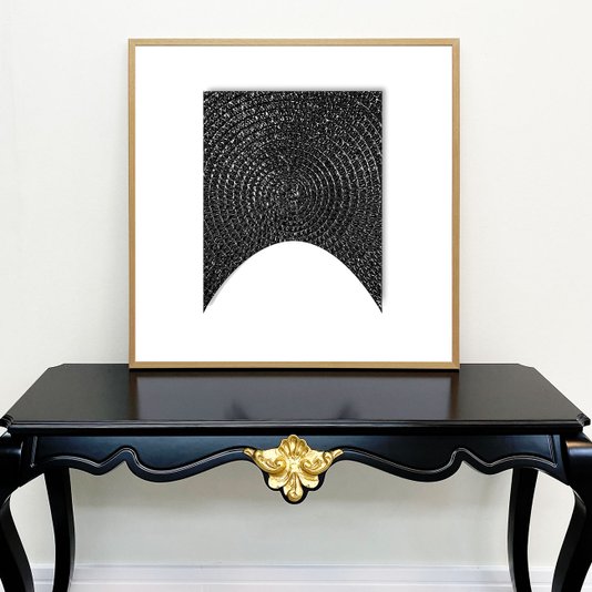 Quadro Abstrato Moderno em Preto e Branco com Moldura Natural Laminada 90x90 cm