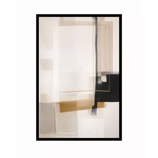 Quadro Abstrato Moderno em Tons Neutros e Sofisticados com Acentos Metálicos