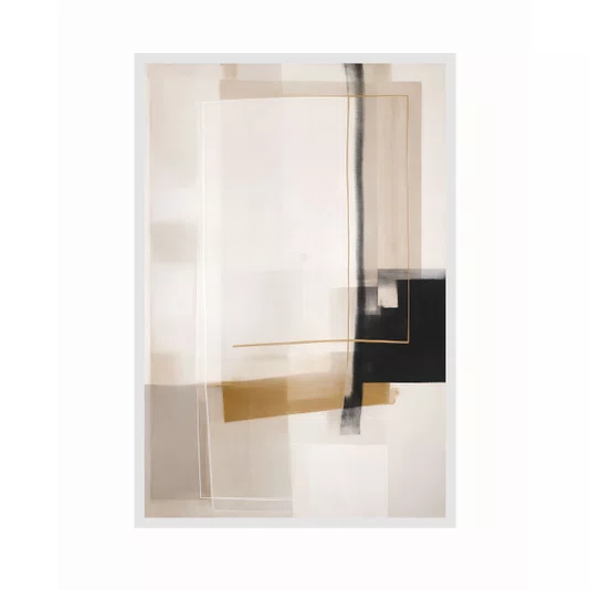 Quadro Abstrato Moderno em Tons Neutros e Sofisticados com Acentos Metálicos