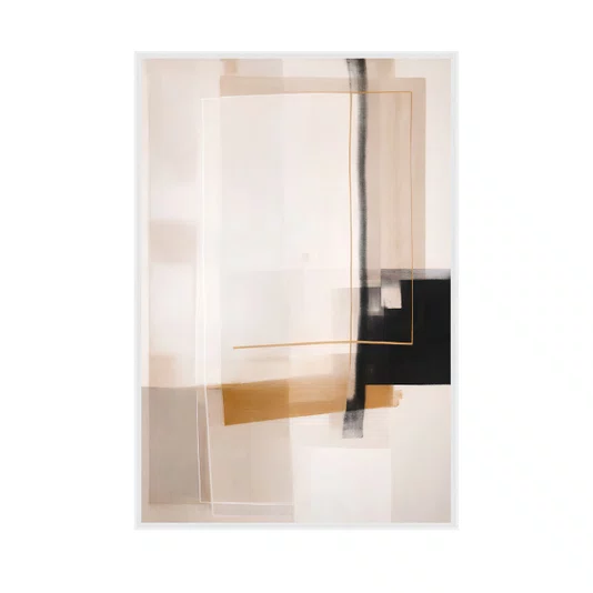 Quadro Abstrato Moderno em Tons Neutros e Sofisticados com Acentos Metálicos