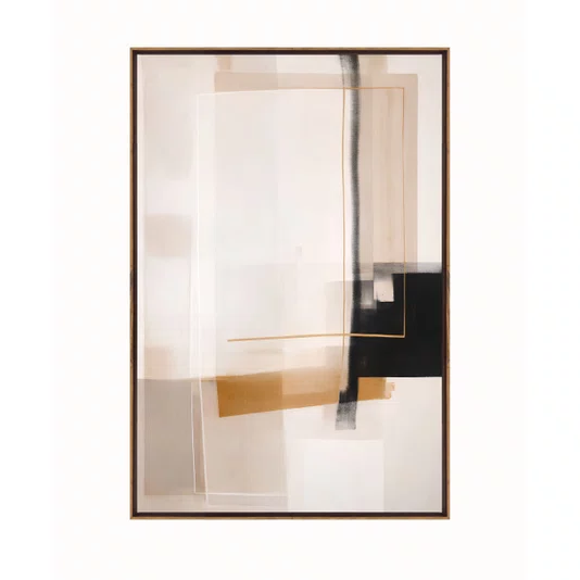 Quadro Abstrato Moderno em Tons Neutros e Sofisticados com Acentos Metálicos