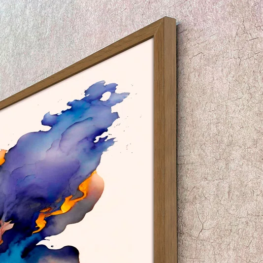 Quadro Abstrato Moderno Energia Azul com Dourado e Lilás com Moldura e Vidro