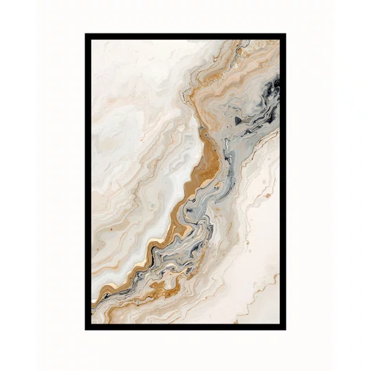 Quadro Abstrato Moderno Estilo Mármore Orgânico em Tons de Bege Ocre e Cinza