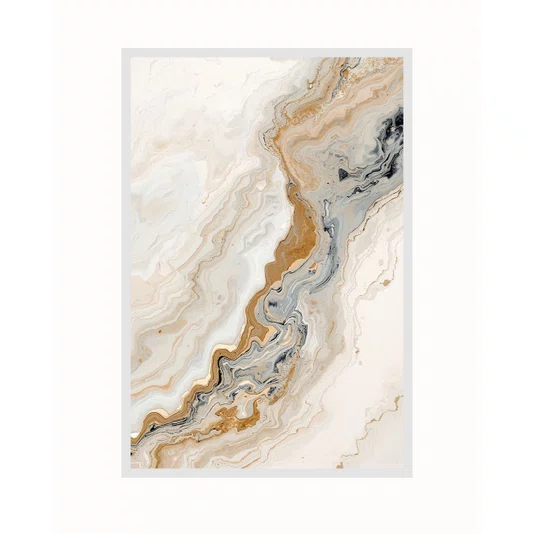Quadro Abstrato Moderno Estilo Mármore Orgânico em Tons de Bege Ocre e Cinza