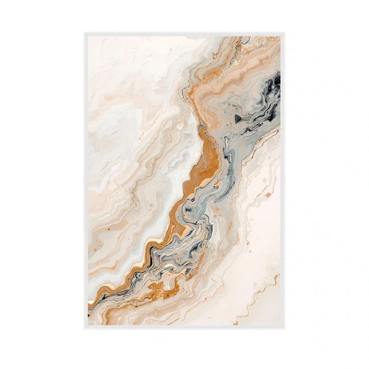 Quadro Abstrato Moderno Estilo Mármore Orgânico em Tons de Bege Ocre e Cinza