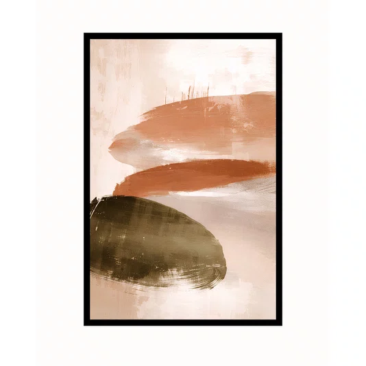 Quadro Abstrato Moderno Orgânico em Tons Terrosos Verde Oliva e Terracota