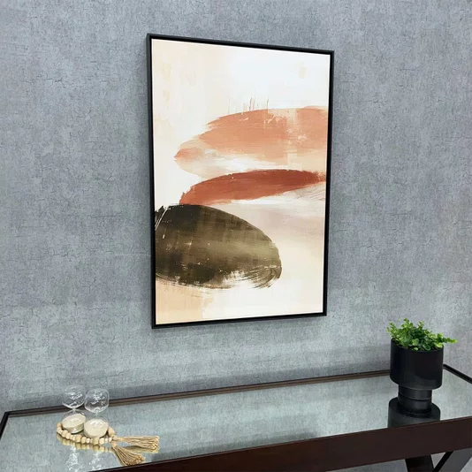 Quadro Abstrato Moderno Orgânico em Tons Terrosos Verde Oliva e Terracota