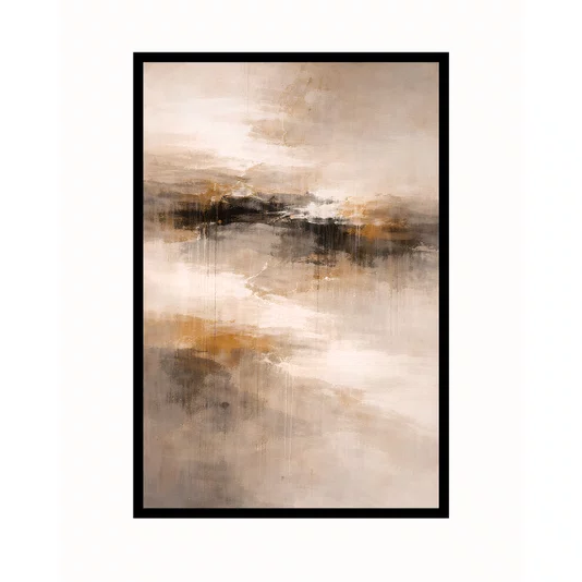 Quadro Abstrato Moderno Texturizado em Tons Terrosos com Preto e Ocre
