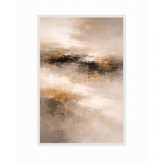Quadro Abstrato Moderno Texturizado em Tons Terrosos com Preto e Ocre