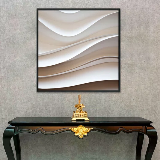 Quadro Abstrato Ondas Suaves em Tons Neutros e Refinados com Moldura e Vidro