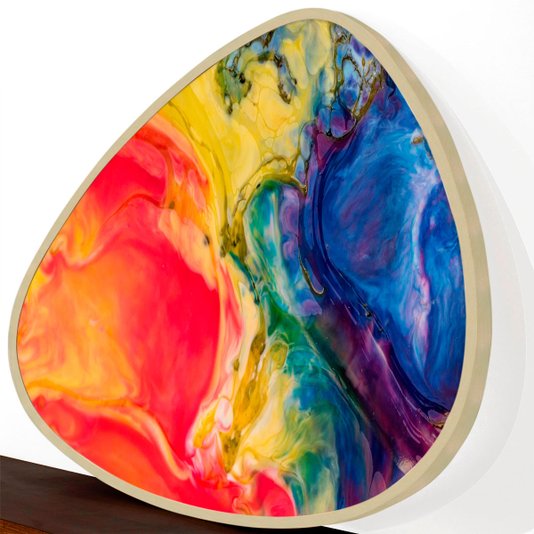 Quadro Abstrato Orgânico em Madeira Marupá: Arte Colorida com Tons Quentes