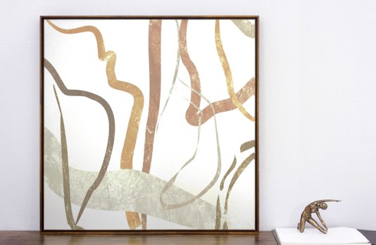 Quadro Abstrato Pincel II Tela Canvas com Moldura na Cor Mel - Escolha o Tamanho