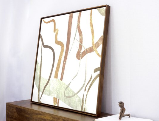 Quadro Abstrato Pincel II Tela Canvas com Moldura na Cor Mel - Escolha o Tamanho