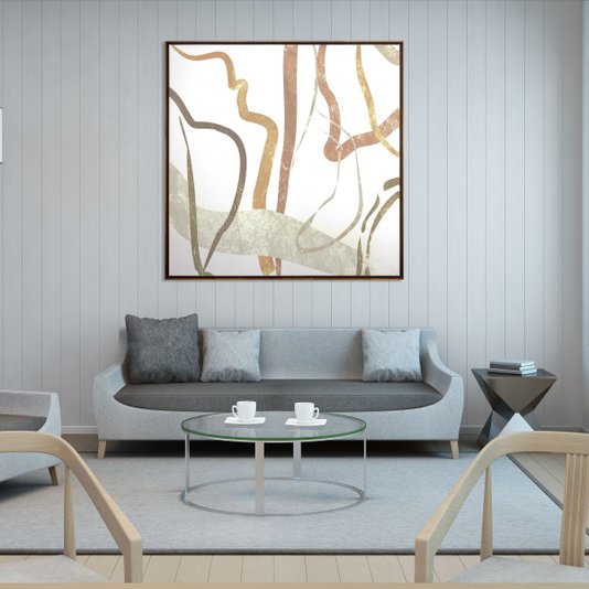 Quadro Abstrato Pincel II Tela Canvas com Moldura na Cor Mel - Escolha o Tamanho