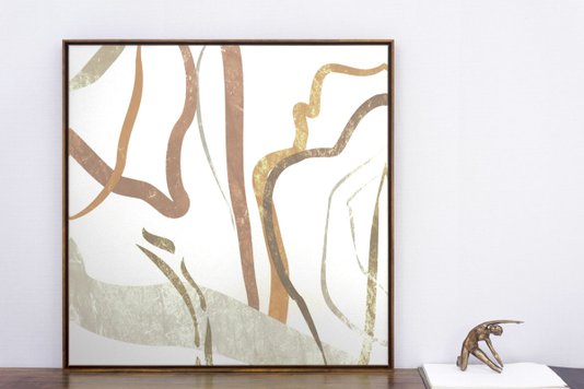 Quadro Abstrato Pincel Tela Canvas com Moldura na Cor Mel - Vários Tamanhos