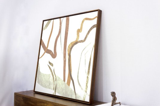 Quadro Abstrato Pincel Tela Canvas com Moldura na Cor Mel - Vários Tamanhos