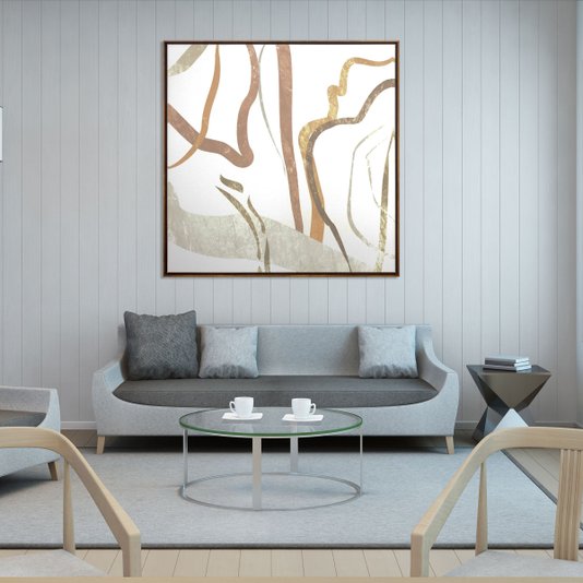Quadro Abstrato Pincel Tela Canvas com Moldura na Cor Mel - Vários Tamanhos