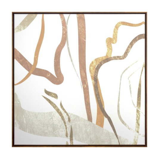 Quadro Abstrato Pincel Tela Canvas com Moldura na Cor Mel - Vários Tamanhos