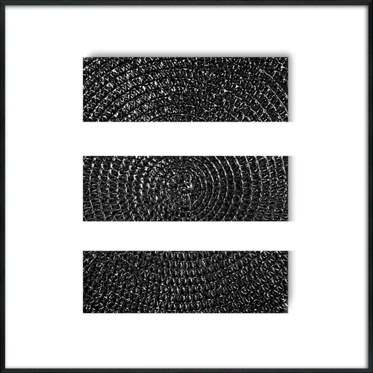 Quadro Abstrato Preto e Branco Estilo Textura Metálica e Espiral com Moldura e Vidro