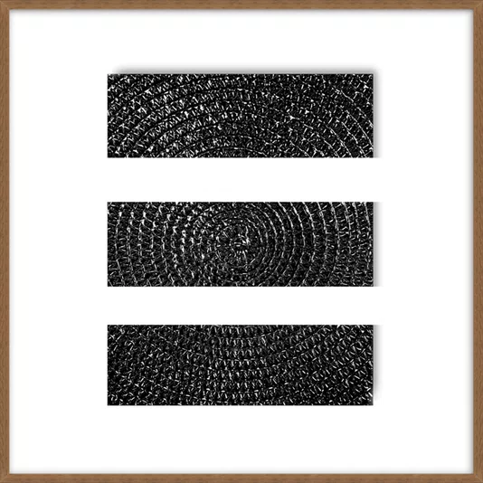 Quadro Abstrato Preto e Branco Estilo Textura Metálica e Espiral com Moldura e Vidro