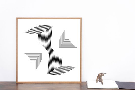 Quadro Abstrato Riscos Geométricos Minimalista 70x70cm