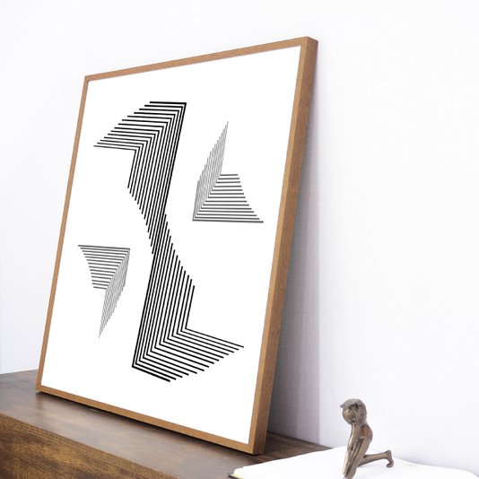 Quadro Abstrato Riscos Geométricos Minimalista 70x70cm