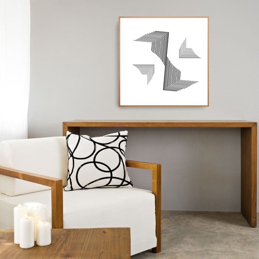 Quadro Abstrato Riscos Geométricos Minimalista 70x70cm