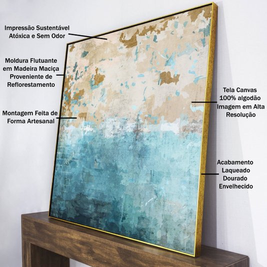 Quadro Abstrato Tela Canvas com Moldura Dourada - Design Moderno e Sofisticado