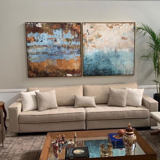 Quadro Abstrato Tela Canvas com Moldura Dourada - Design Moderno e Sofisticado