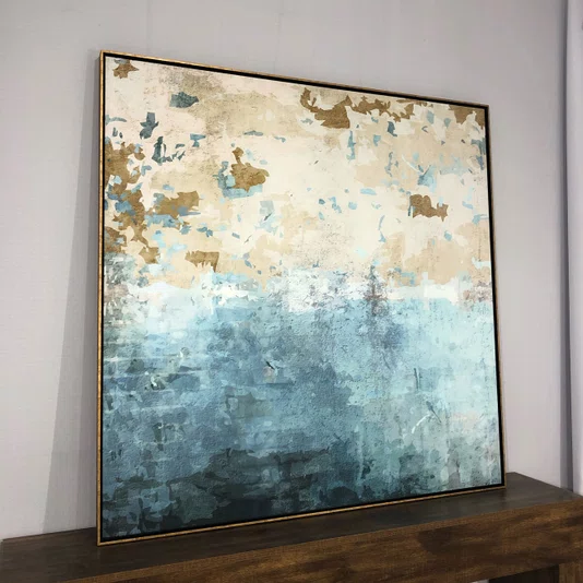 Quadro Abstrato Tela Canvas com Moldura Dourada - Design Moderno e Sofisticado