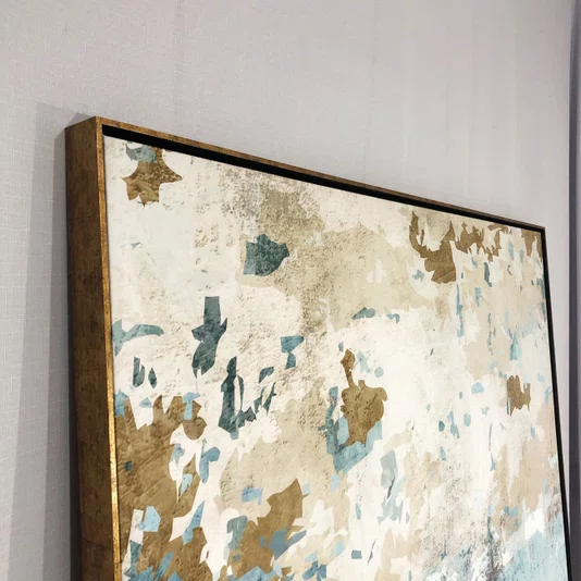 Quadro Abstrato Tela Canvas com Moldura Dourada - Design Moderno e Sofisticado