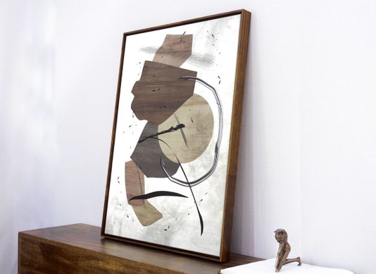 Quadro Abstrato Tela Canvas com Moldura na Cor Mel 60x80cm