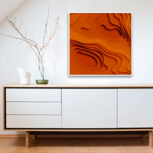 Quadro Abstrato Tons Terrosos Arte Orgânica Estilo Relevo com Moldura e Vidro